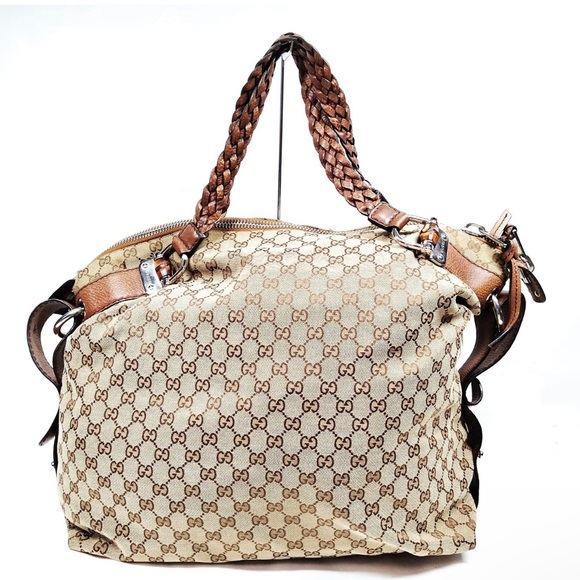 Gucci Handbags - Gucci Tan and Brown Monogram large Shoulder Bag